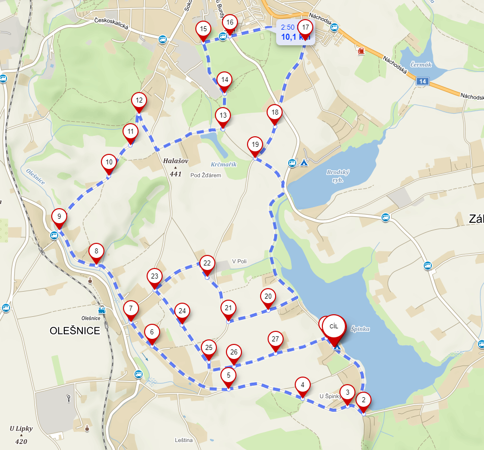 Mapa trasy 10 km